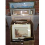 2 CARTONS OF F/G PICTURES, PHOTO FRAMES, MAINLY PICTURES OF FAMILY & 1 WATERCOLOUR BY GALEA, MALTA