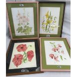 2 PAIRS OF ORIGINAL WATERCOLOURS OF FLOWERS, EACH SIGNED E NEWMAN