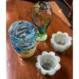 2 LARGE CONTEMPORARY GLASS VASES & 2 SMALL