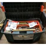 GREEN PLASTIC TOOL BOX WITH CONTENTS