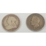 A GEORGIAN SHILLING 1826 & ANOTHER 1900