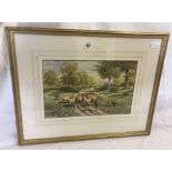 HENRY J RHODES (FI 1882 - 1884) ''SHEPHERD WITH FLOCK'' WATERCOLOUR, F/G SIGNED C.R, 11 1/4'' X 29.