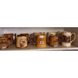 SHELF OF 10 VARIOUS DRINKING MUGS