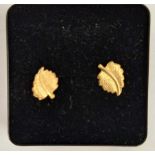 9ct GOLD LEAF EARRINGS, BOXED