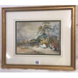 WATERCOLOUR OF CATTLE & TRAVELLERS IN LANDSCAPE, SIGNED J MORRIS & DATED 1853