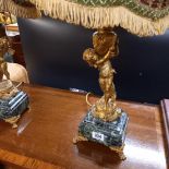 2 ORNATE CHERUB & MARBLE TABLE LAMPS WITH SHADES