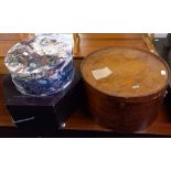 LARGE CIRCULAR WOODEN HAT BOX & 2 OTHER HAT BOXES WITH HATS