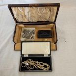 JEWELLERY BOX & PEARL NECKLACE ETC