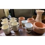 BOX OF 8 CERAMIC MUGS & SMALL BOX OF EARTHEN WARE VASES