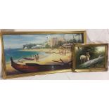 LARGE GILT FRAMED PRINT OF HAWAII BEACH SCENE & A MODERN GILT FRAMED OIL PAINTING OF A RED SQUIRREL