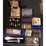 VARIOUS BOXES OF PLATED CUTLERY INCL; MAPPIN & WEBB FISH SERVERS