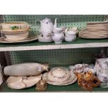 2 SHELVES OF NAMED CHINA DINNERWARE, TEA WARE ETC INCL; MYOTT, ALFRED MEAKIN ETC