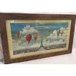 LARGE WOOD F/G PRINT OF BALLOONING OVER PARIS 1890