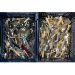 2 CARTONS OF MISC CUTLERY, BONE HANDLED, EPNS & PLATED