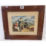 19THC WATERCOLOUR OF A GROUP OF MOTHER AND CHILDREN WELCOMING THE RETURN OF A SOLDIER