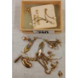 2 PAIRS OF EARRINGS, POSSIBLY GOLD & A TRINKET BOX OF GOLD ITEMS, APPROX 10g