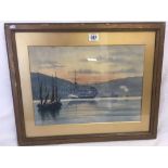 G HODGKINSON, 1923, WATERCOLOUR OF SHIPPING IN AN ESTUARY AT DUSK, SIGNED & DATED