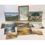 GROUP OF 10 UNFRAMED WATERCOLOURS OF VARIOUS LANDSCAPES FROM AROUND THE WORLD INCLUDING SCOTLAND,