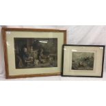 EARLY VICTORIAN HAND COLOURED HUNTING PRINT TITLED ''A CHECK ON THE RAILWAY BANK'' & A MAPLE