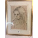 CHALK AND PENCIL DRAWING, PORTRAIT OF A YOUNG GIRL, INDISTINCTLY SIGNED