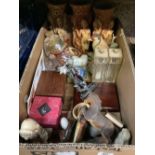 CARTON OF BRIC-A-BRAC INCL; 3 RESIN VASES, FIGURINES, PEWTER FIGURE - THE DRAGON OF THE UNDERWORLD