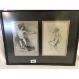 TWO ENGRAVED STUDIES OF OLD MASTER DRAWINGS OF MALE NUDES