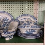 SHELF OF BLUE & WHITE WOOD & SONS DINNER & TEA WARE