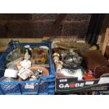 2 CARTONS OF MISC BRIC-A-BRAC INCL; ASHTRAYS, DISHES, BROWNIE BOX CAMERA ETC