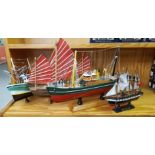 2 MODEL TRAWLERS, 1 CHINESE JUNK & A SMALL MODEL OF SS GREAT BRITAIN