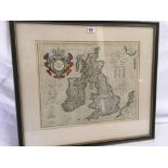 COLOUR PRINT OF AN ANTIQUE MAP OF THE BRITISH ISLES & IRELAND WITH HAND-COLOURING