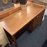 MID CENTURY TEAK DRESSING TABLE WITH DRAWERS & HINGED LID WITH MIRROR