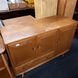 ERCOL WINDSOR SIDEBOARD WITH 3 CUPBOARDS AND DRAWER, 45'' LONG, STAINED TOP
