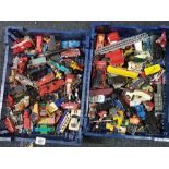 2 CONTAINERS OF DIECAST CARS & LORRIES