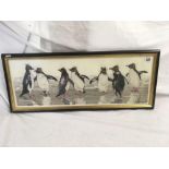 FRAMED CROSS-STITCH OF FALKLAND PENGUINS, INSCRIBED AND INITIALLED HRH