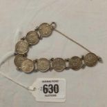 SILVER COIN BRACELET WITH 9 GEORGE V - GEORGE VI 3D