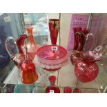 SHELF OF CRANBERRY GLASS INCL;