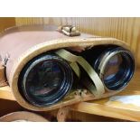 PAIR OF WAR DEPARTMENT 1942 BINOCULARS IN A LEATHER 1944 CARRY CASE LID DETACHED