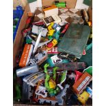 CARTON WITH MISC PLASTIC TOYS, SCRABBLE GAME & DOMINO SET