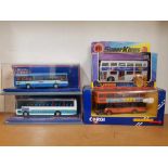 2 CASED BUS OPERATORS BRITAIN'S CORGI BUSES, A BOXED CORGI METRO BUS & A MATCH BOX SOUVENIR