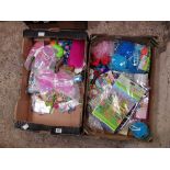2 CARTONS OF MISC CHILDREN'S ITEMS, PENS, PENCILS, SHARPENERS, TEMPORARY TATTOO'S & NOVELTY ITEMS