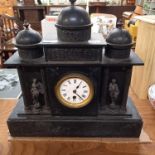 LARGE HEAVY BLACK SLATE CLOCK OF CLASSICAL STYLE, A/F