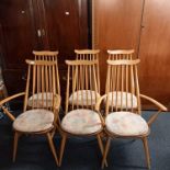 SET OF 6 ERCOL WINDSOR GOLDSMITH DINING CHAIRS, INCL; 2 CARVERS & CUSHIONS