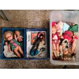 3 CONTAINERS OF VINTAGE DOLLS