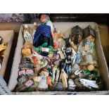 CARTON OF SMALL CHINA HOUSES, WELSH DOLL, VARIOUS SMALL PLASTIC FIGURES FROM STAR WARS