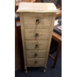 TALL NARROW CHEST OF 5 DRAWERS WITH BRASS DROP HANDLES