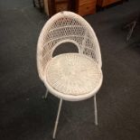 WHITE PAINTED WICKER LOOM STYLE CHAIR