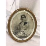 OVAL ENGRAVING, HAND-HEIGHTENED WITH WHITE, PORTRAIT OF MRS MARGARET BALFOUR. FURTHER DETAILS TO