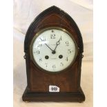 WOOD INLAY LANCET STYLE CLOCK BY J COCKBURN OF RICHMOND, CASE WITH CRACK IN WOOD