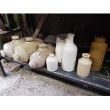 3 STONE WATER BOTTLES, A JUG & 3 STONE INK JARS & 1 OTHER