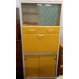 YELLOW PAINTED 1950'S KITCHEN CABINET,2ft 6'' WIDE